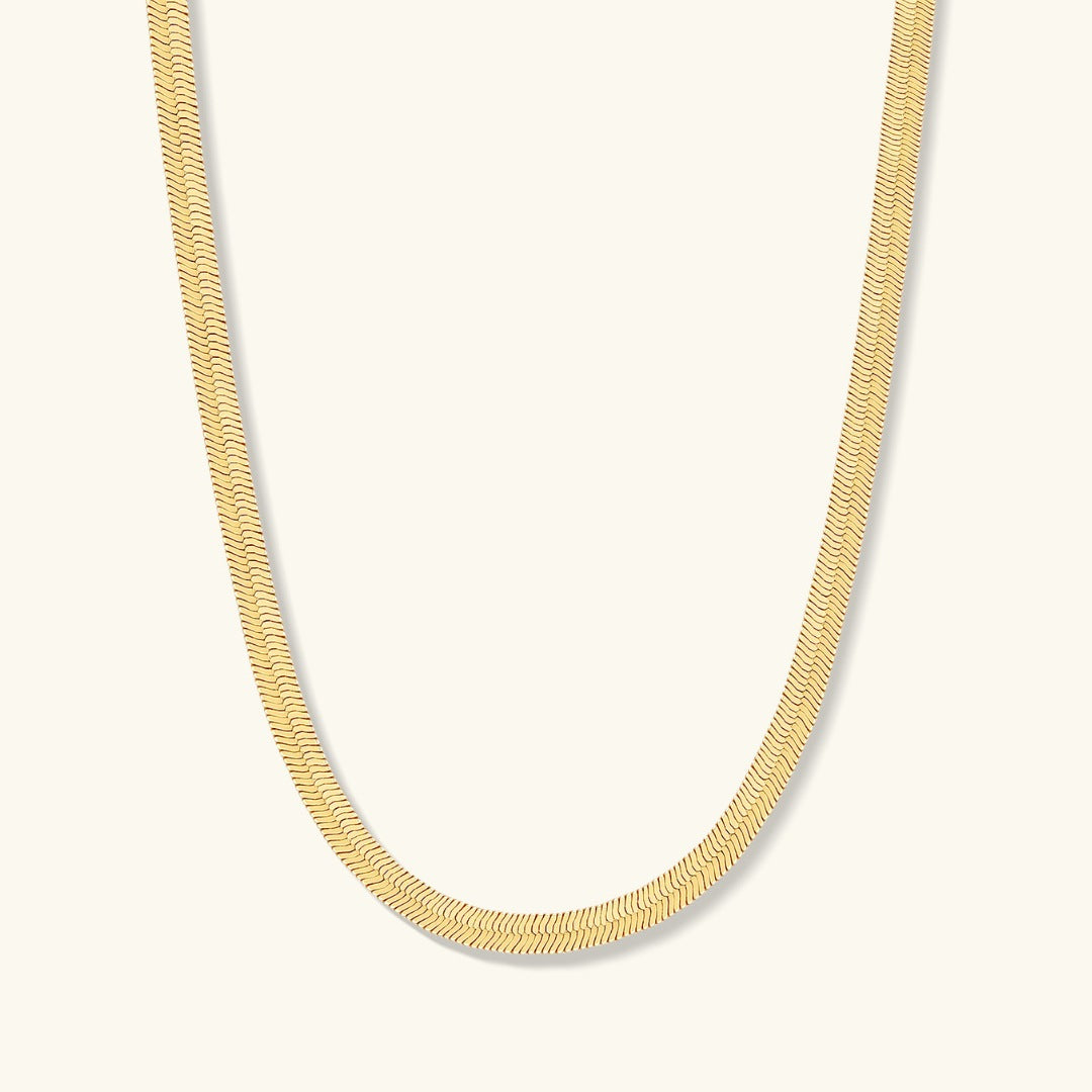 Gold herringbone chain necklace with slender 5mm links