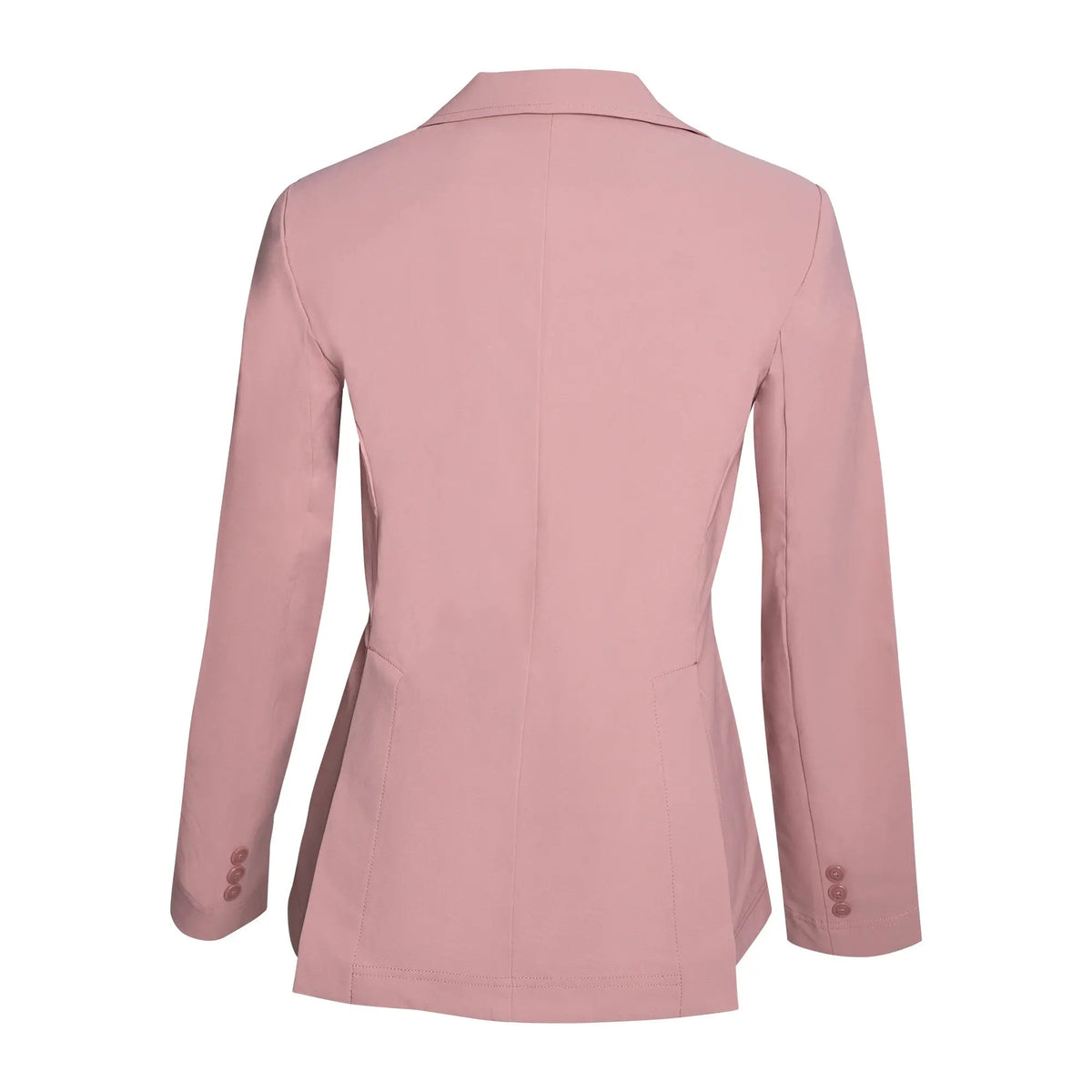 Rose pink ladies show coat back view with princess seams