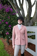 Rose pink ladies show coat with three-button front and flap pockets