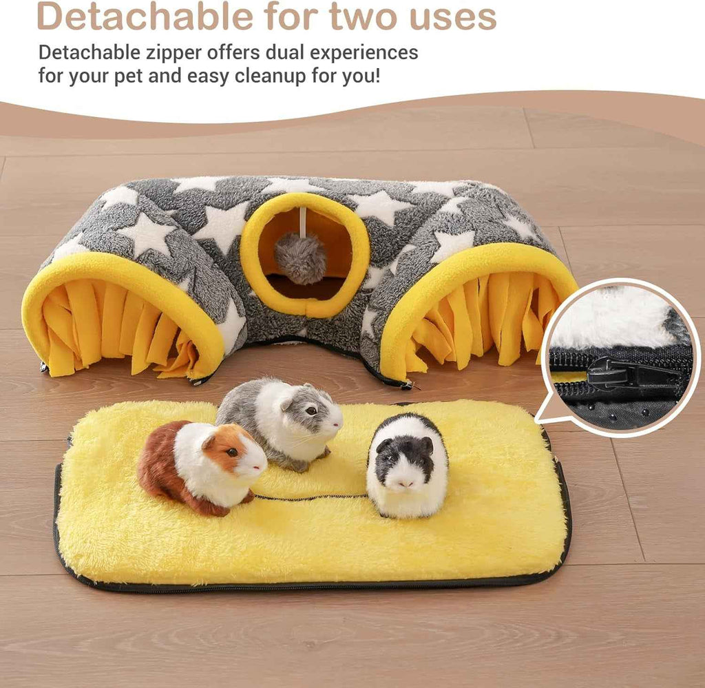 Detachable star-print tunnel bed and yellow mat with zipper connection