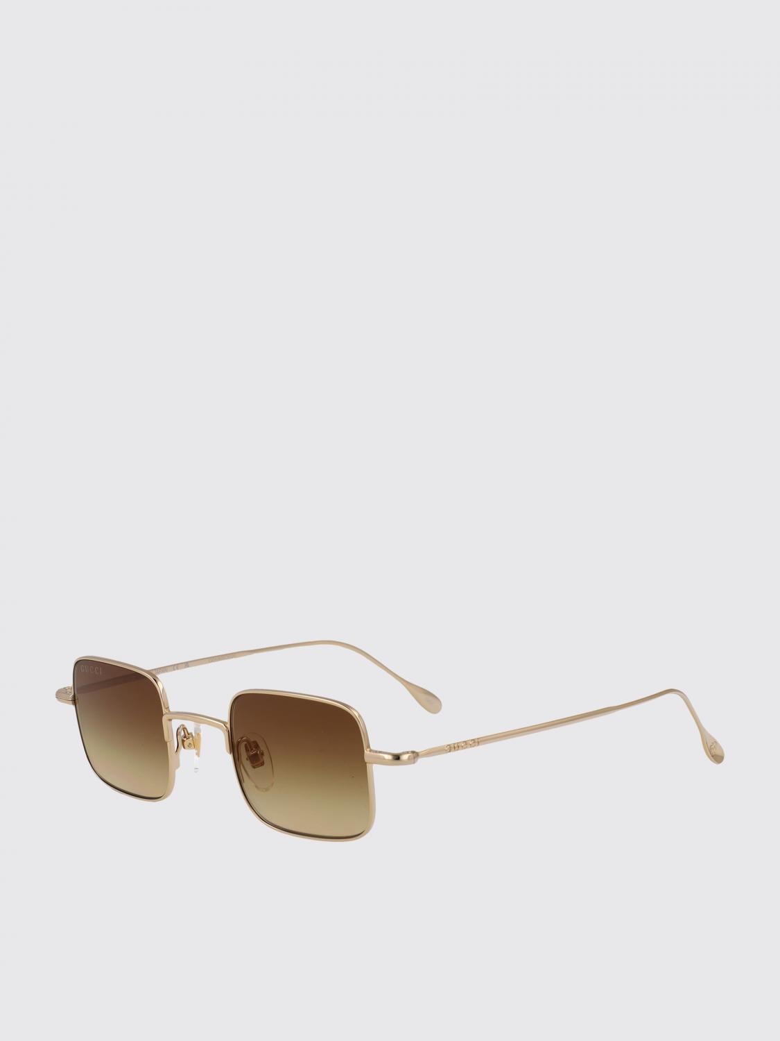 Gucci gold metal square sunglasses with brown tinted lenses