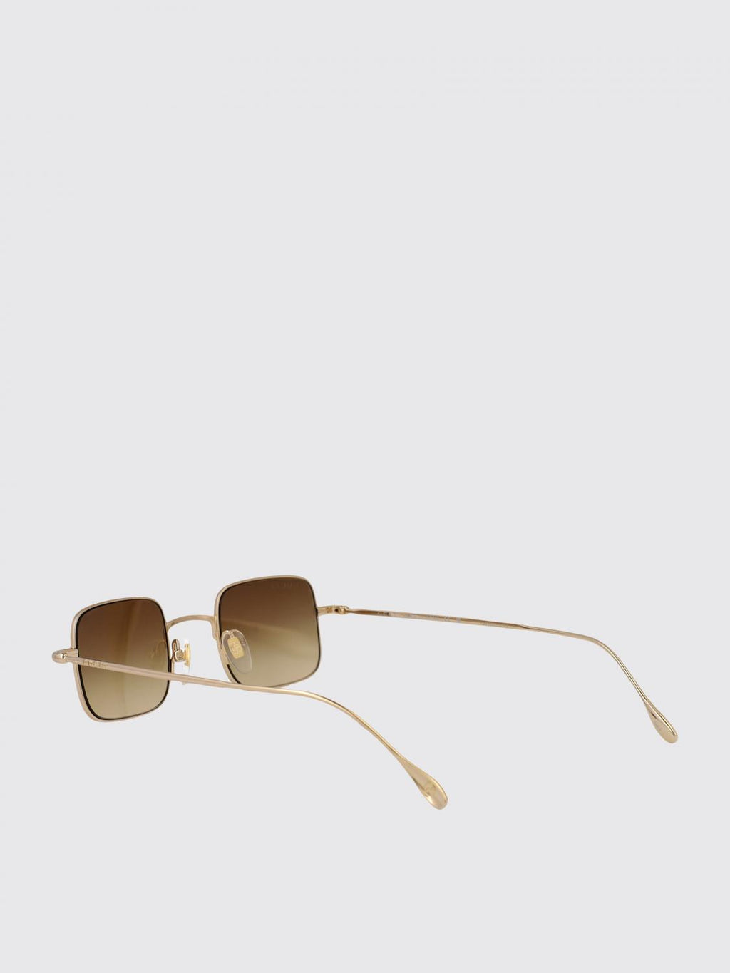 Gucci gold metal square sunglasses, side view, brown tinted lenses
