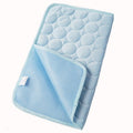 Light blue dog cooling mat cushion with mesh panel and rounded bubble texture