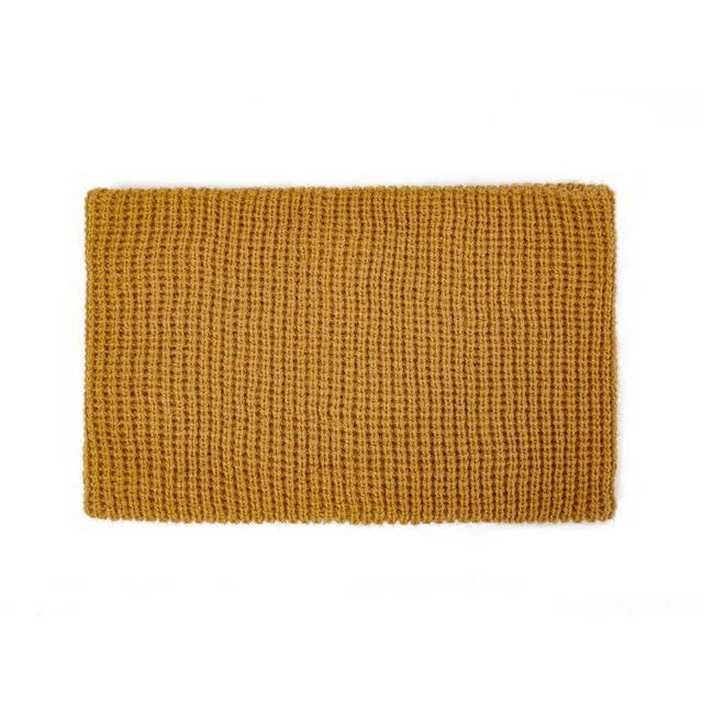 Mustard yellow knit snood scarf for kids with ribbed texture, wide loop shape