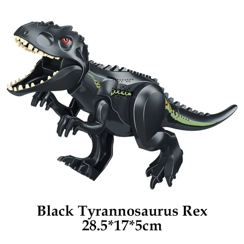 Black Tyrannosaurus Rex building block dinosaur figure, roaring pose