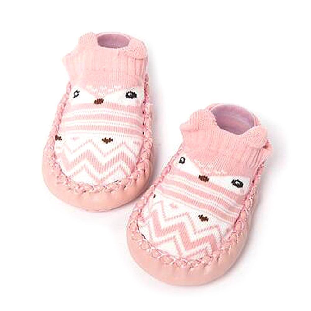 Pink animal socks shoes with zigzag and stripe pattern and stitched trim