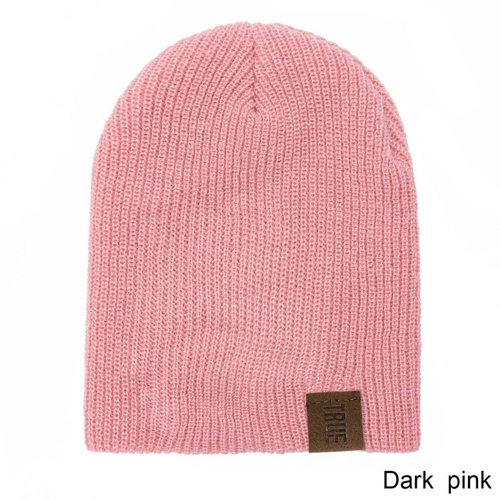Kids knit beanie and scarf set, dark pink ribbed knit with logo patch
