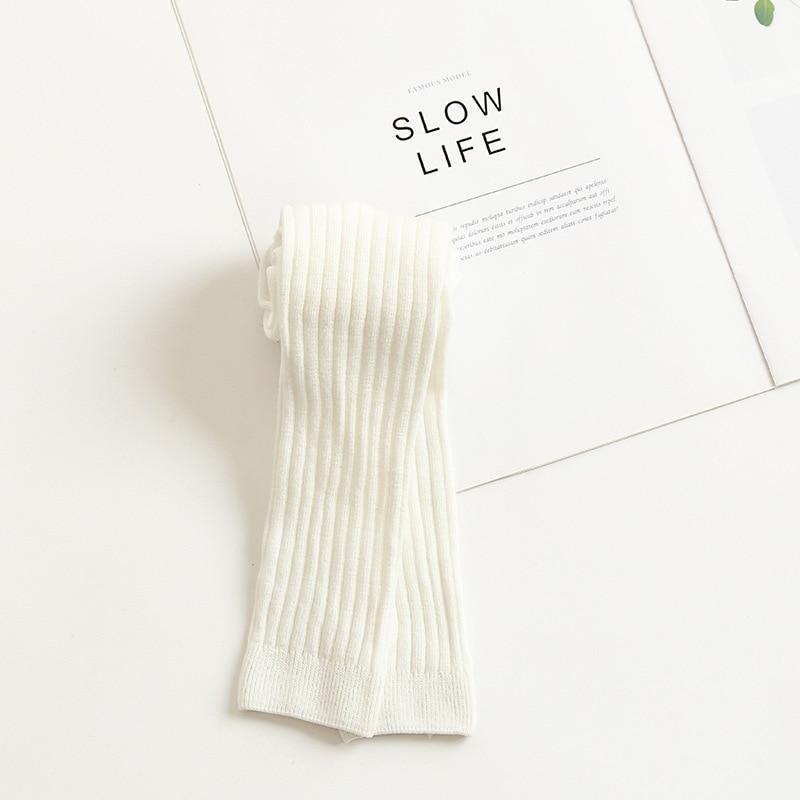 Baby girl ribbed knit stretch leggings in white
