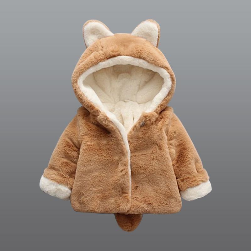 Tan rabbit-hooded plush jacket with cream inner lining and fuzzy bunny ears