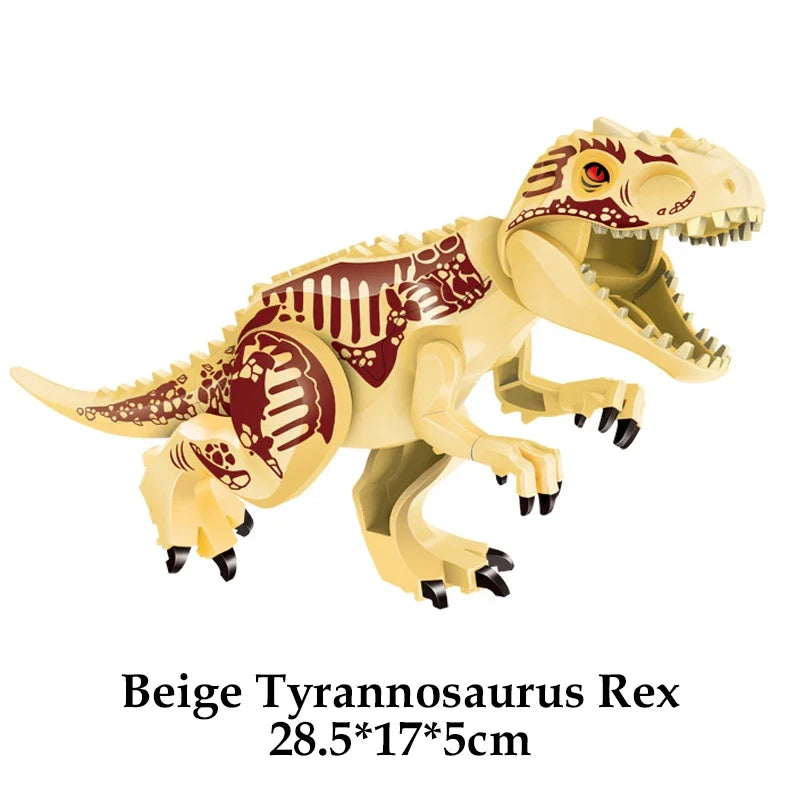 Beige Tyrannosaurus Rex building block dinosaur figure with red-brown markings
