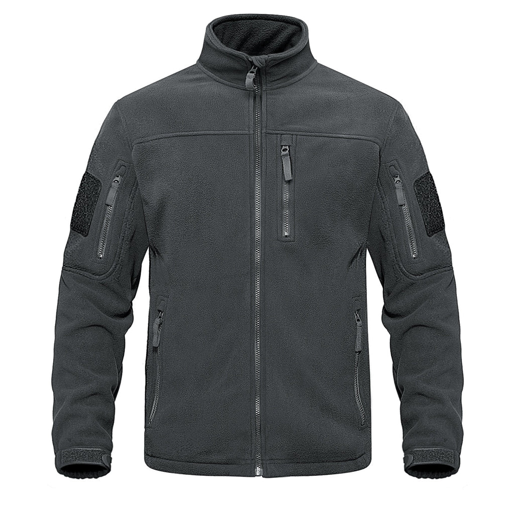 Fleece full-zip jacket in dark gray with stand collar and front zip pocket