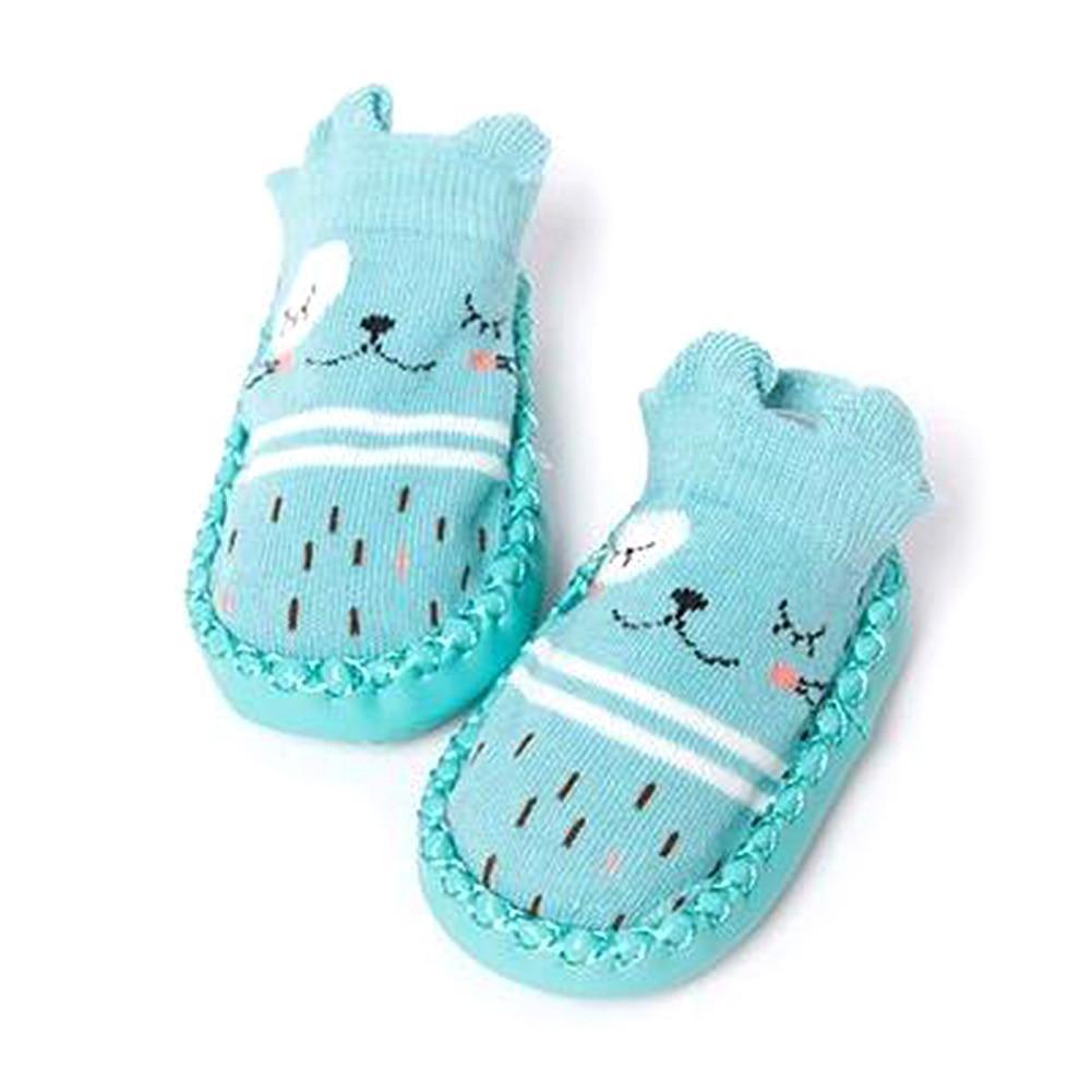 Light blue cat socks shoes with striped design and stitched soft sole