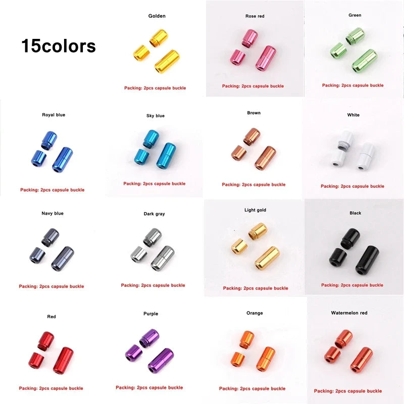 Multiple color options of no-tie elastic shoelace laces with metal capsule ends