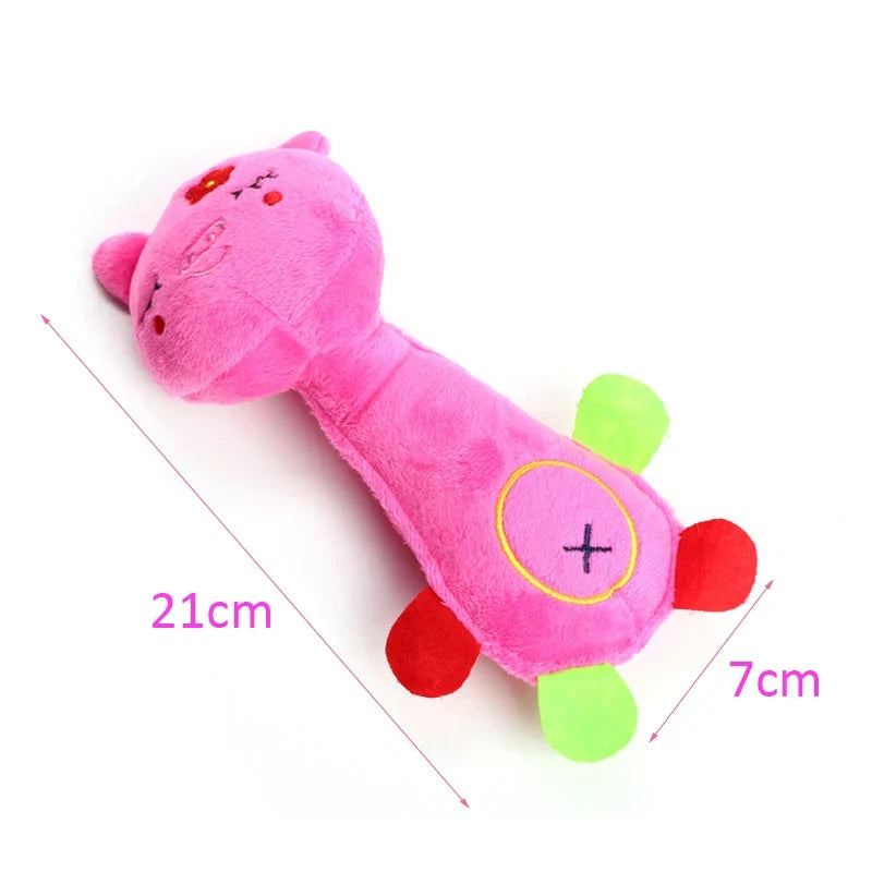 Dog squeaky plush toy, pink hippo with padded legs and plus squeaker patch