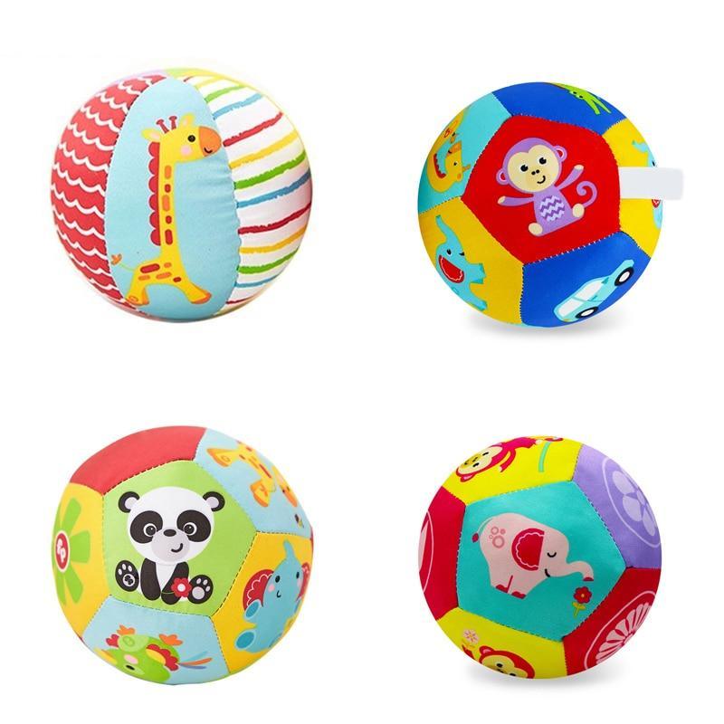 Set of 4 colorful plush baby ball toys with animal character prints