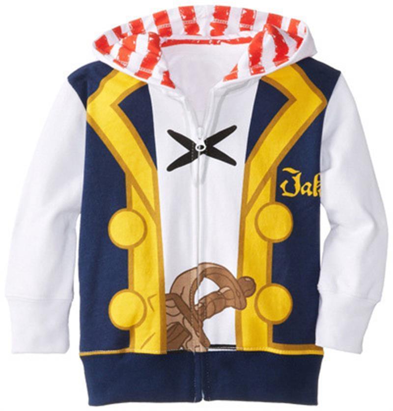 Hooded toddler zip jacket with white sleeves and navy-yellow front graphic