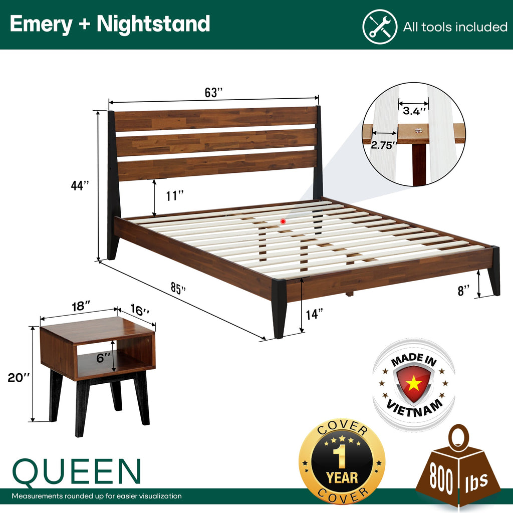 Bed frame and matching nightstand measurement diagram for queen size