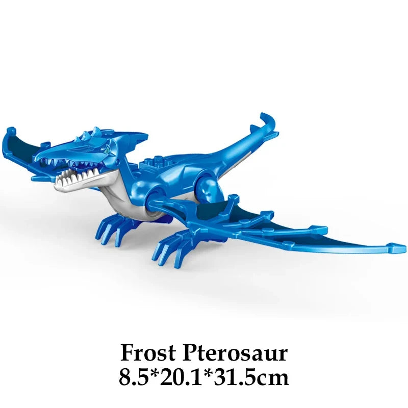 Frost blue pterosaur building block dinosaur, wings spread, long tail
