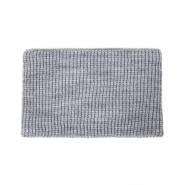 Grey knit snood scarf for kids with textured ribbed knit and wide loop shape