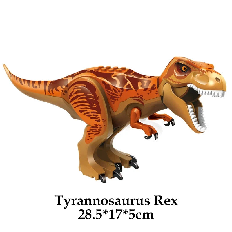 Brown Tyrannosaurus Rex dinosaur building block figure with open jaws and sharp teeth