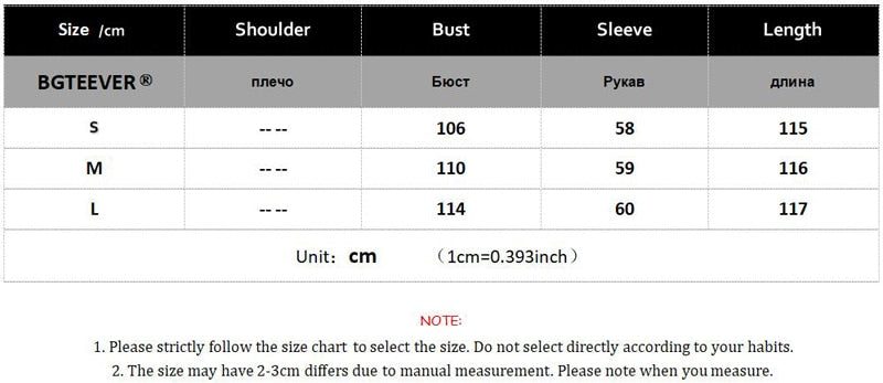 Overcoat size chart with shoulder, bust, sleeve, and length measurements