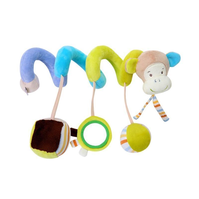Colorful baby crib spiral toy with mouse plush and hanging ring and ball rattles