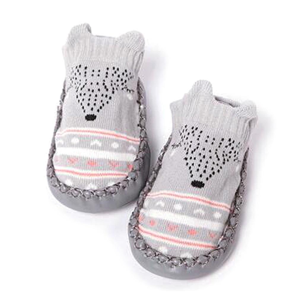Gray animal socks shoes with black dot triangle face and striped bands