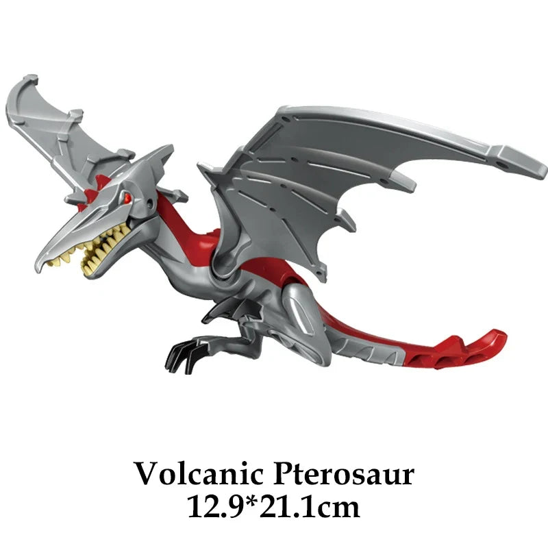 Gray volcanic pterosaur building figure with red accents and open wings