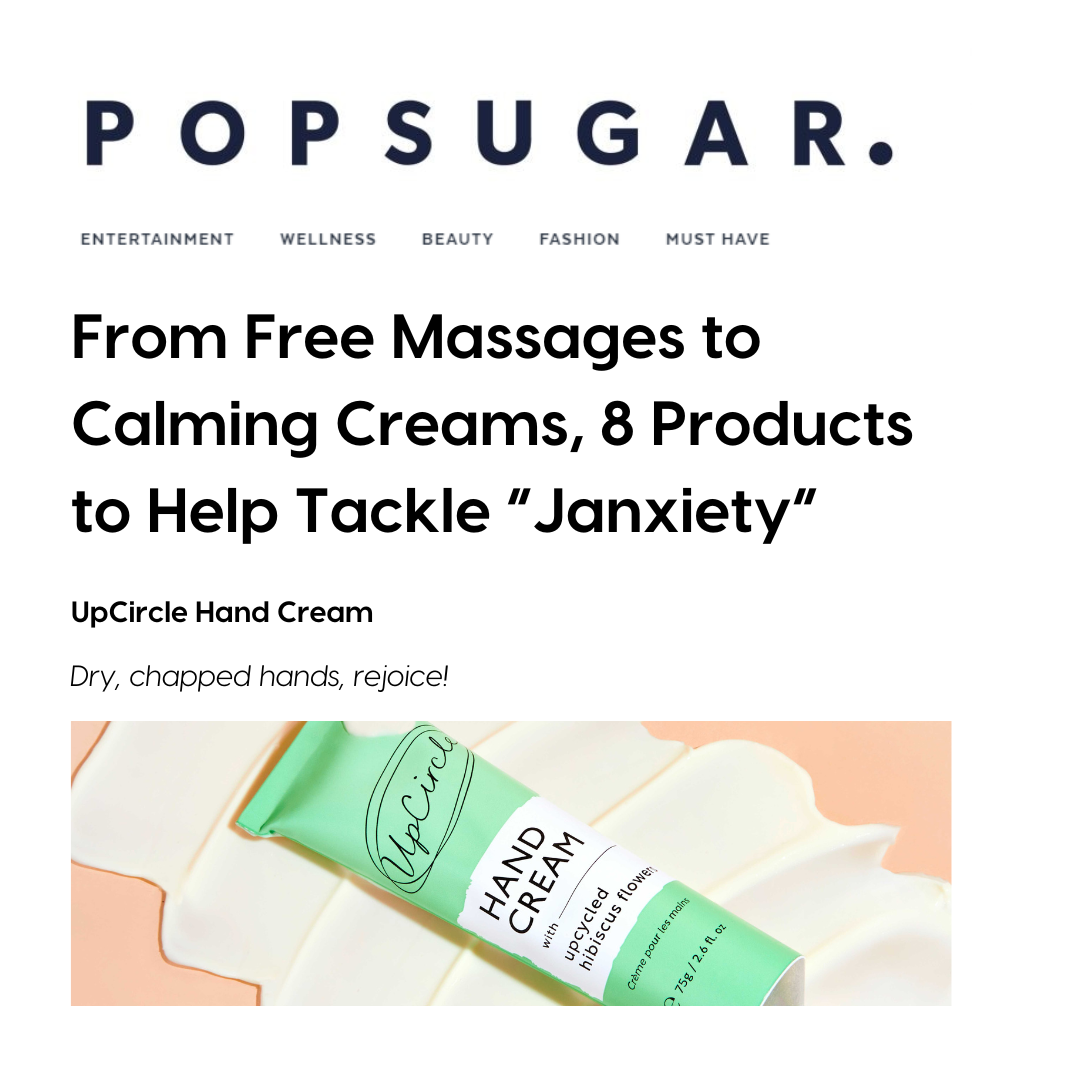 UpCircle hand cream tube shown in a promotional layout