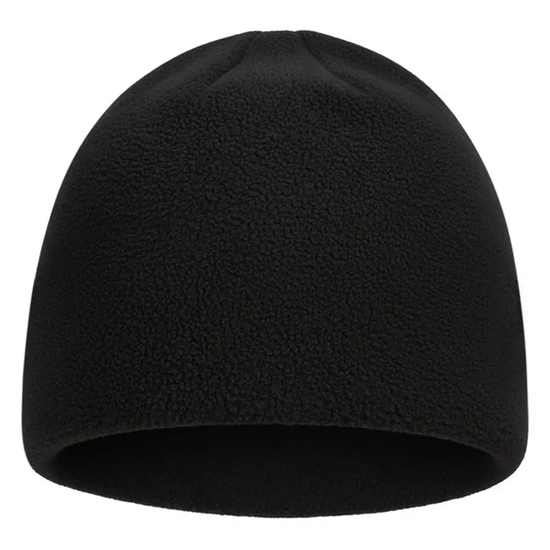 Fleece toque hat, black, rounded knit cap with soft texture
