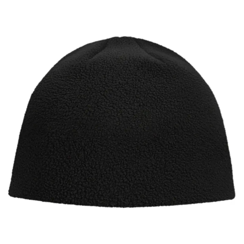 Fleece toque hat, dark black, dome crown knit with soft fleece texture