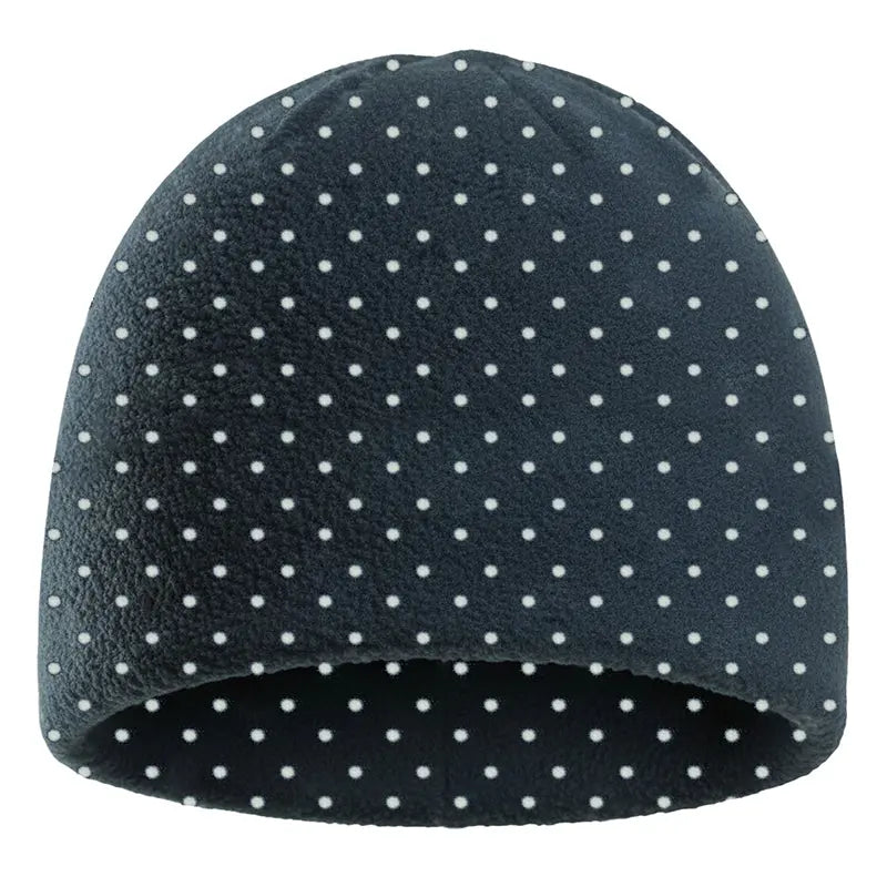 Fleece toque hat, dark navy with white polka dots and soft knit cuff