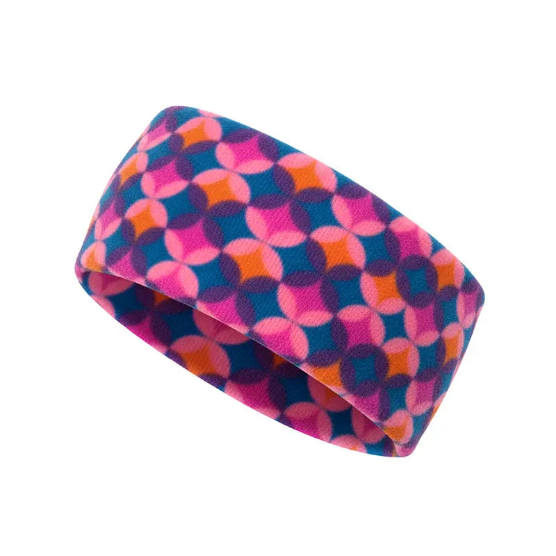 Colorful geometric fleece headband, wide soft winter band