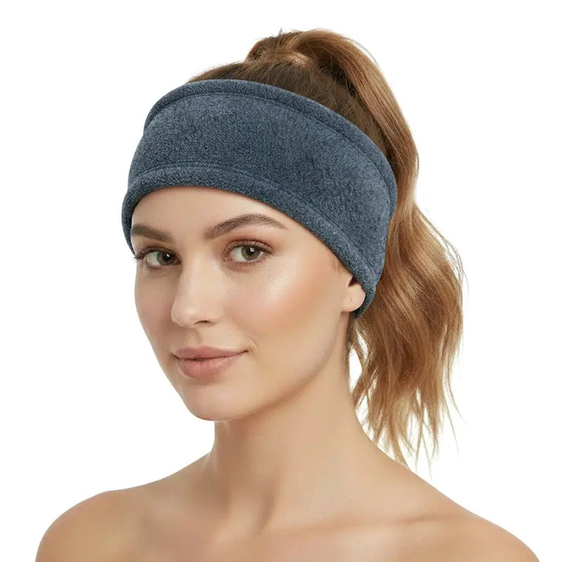 Fleece headband in dark grey, wide and stretchy