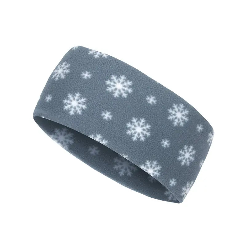 Fleece headband in dark grey with white snowflake pattern