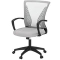 Gray mid-back ergonomic mesh office chair with armrests and wheeled base