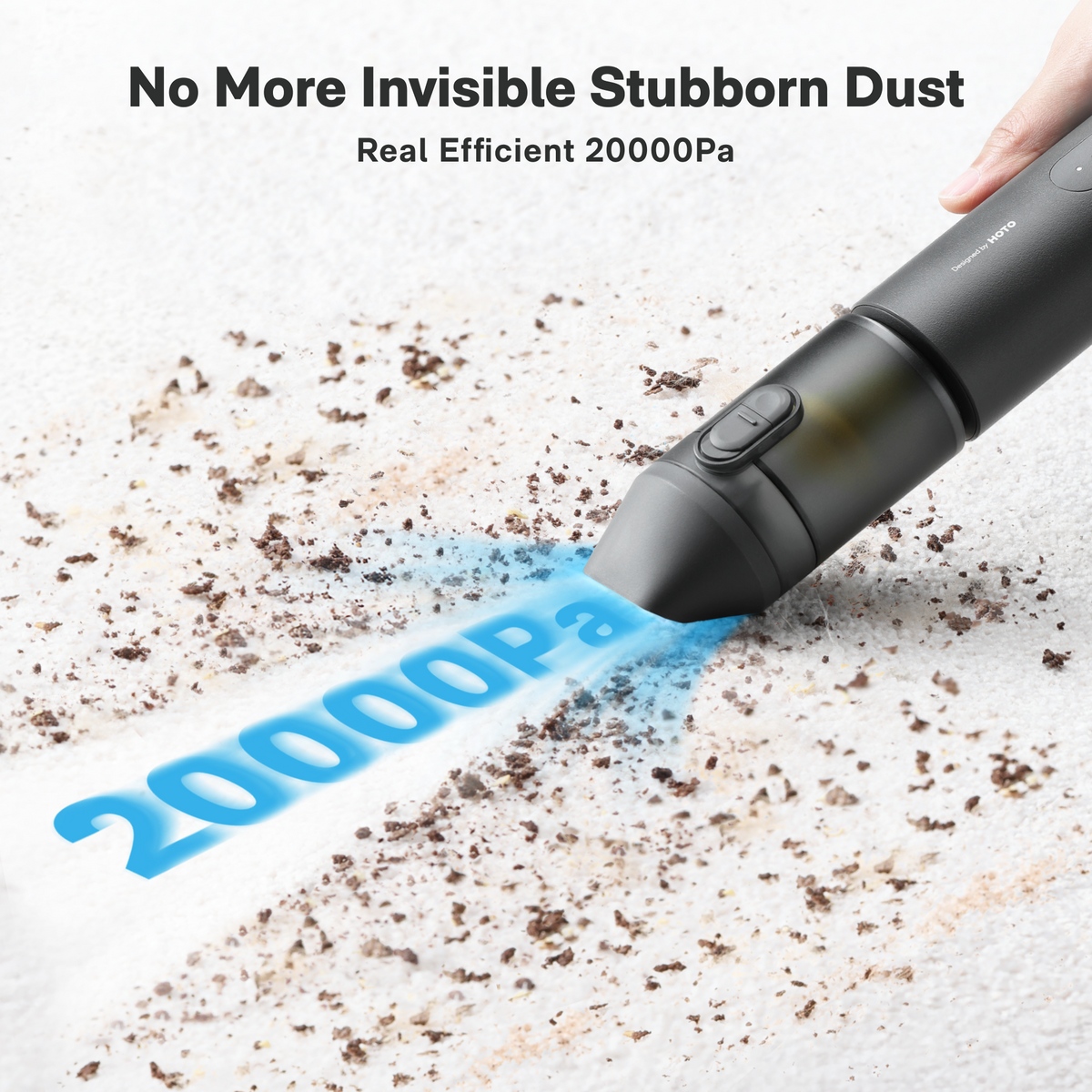 Handheld air duster and vacuum blowing dust, dark gray nozzle with trigger