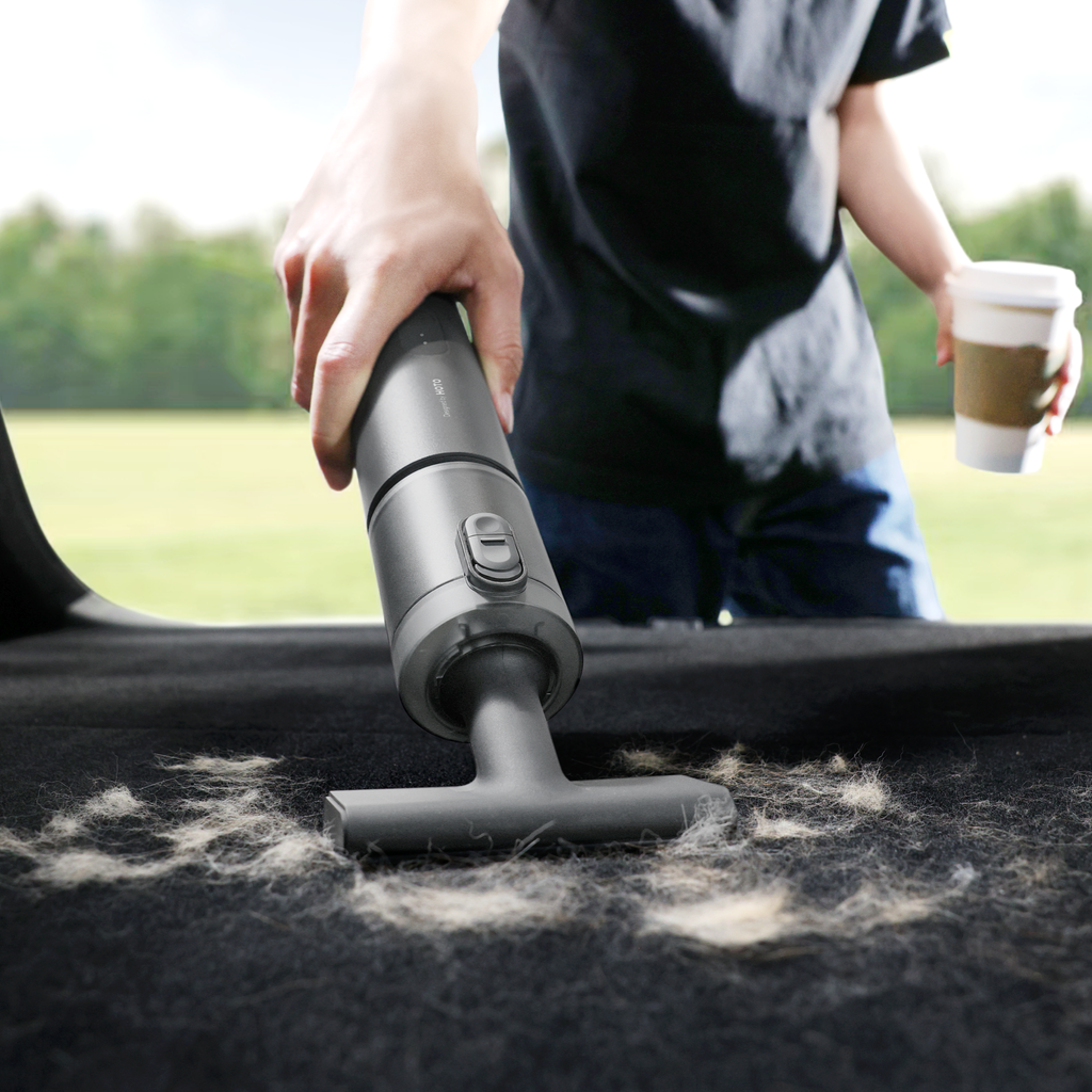 Handheld car vacuum duster with floor nozzle, cleaning fabric seat and loose debris