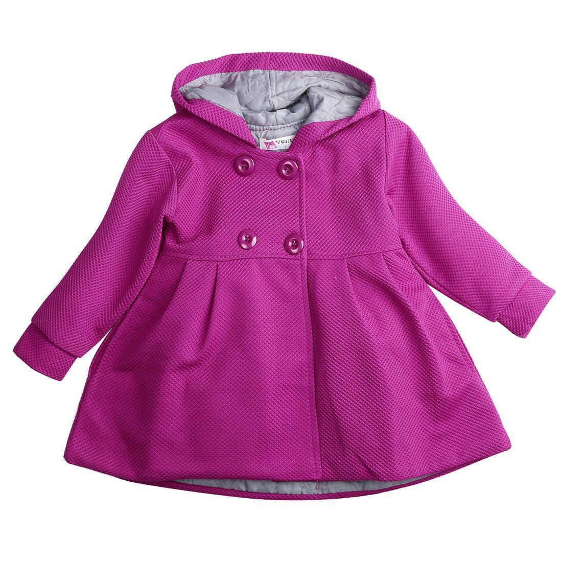 Fuchsia purple hooded toddler coat with button front and long sleeves