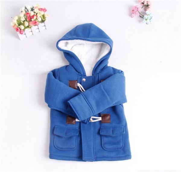 Infant blue hooded jacket with drawstring hood and front chest pockets