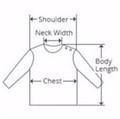 Infant jacket size chart diagram with shoulder, chest, length, and body measurements