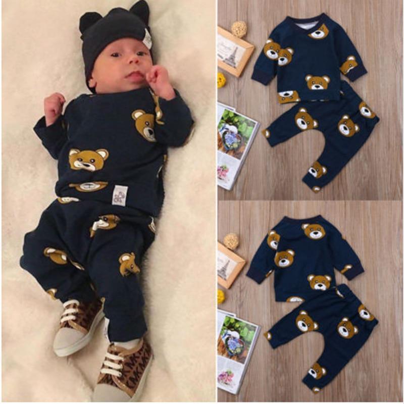 Boys navy pajama set with bear print top and pants worn with black cap