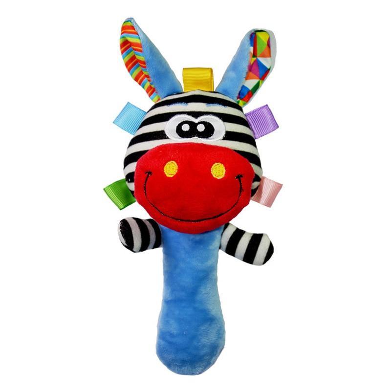 Plush ladybug rattle bell toy with striped legs and fabric tags