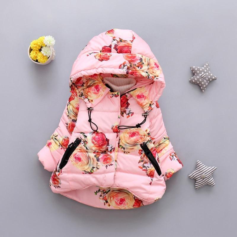 Infant pink rose floral puffer jacket with hood and zip front