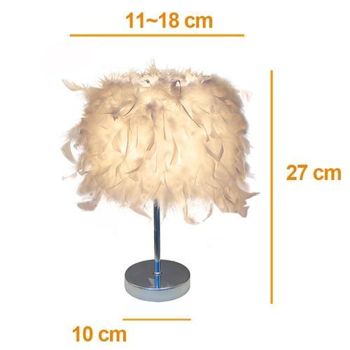 White feather heart-shaped table lamp with crystal charm and metal heart stand