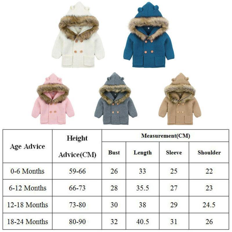 Five-color knit hooded baby jacket set: white, blue, pink, gray, and tan
