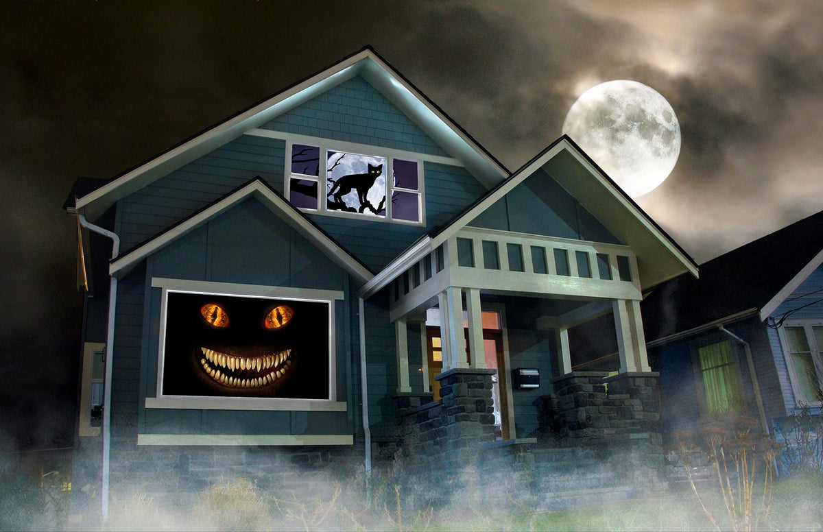 48 in x 72 in projection screen showing animated jack-o’-lantern window