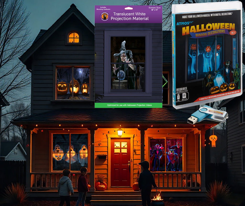 Halloween digital decoration USB kit with translucent projection screen and themed box