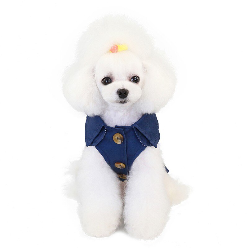 Pet jacket coat in navy blue with bow tie and round button placket