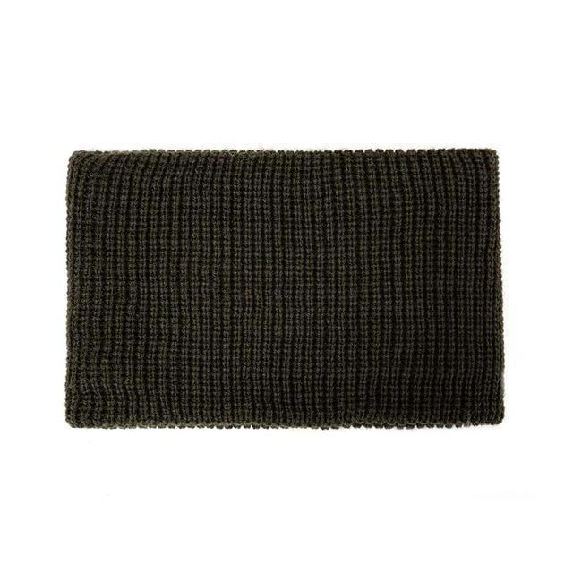 Dark green knit snood scarf for kids with textured ribbed knit, wide loop shape